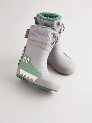 Grey Crocodile Thermal Thinsulate™ Lined Cuff Wellies