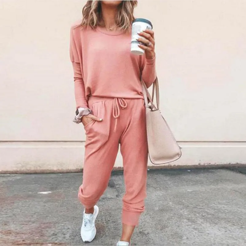 Ivyshape | Casual Solid Colour Sweatshirt and Sweatpants Set for Women
