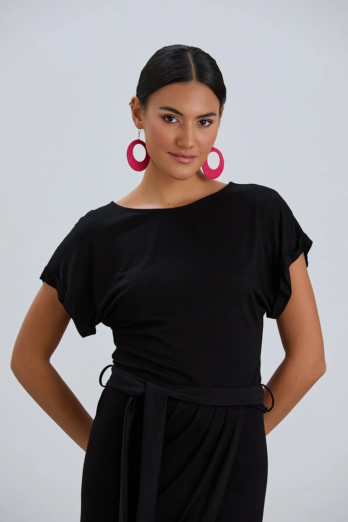 Jet Black Short Sleeve Wrap Dress