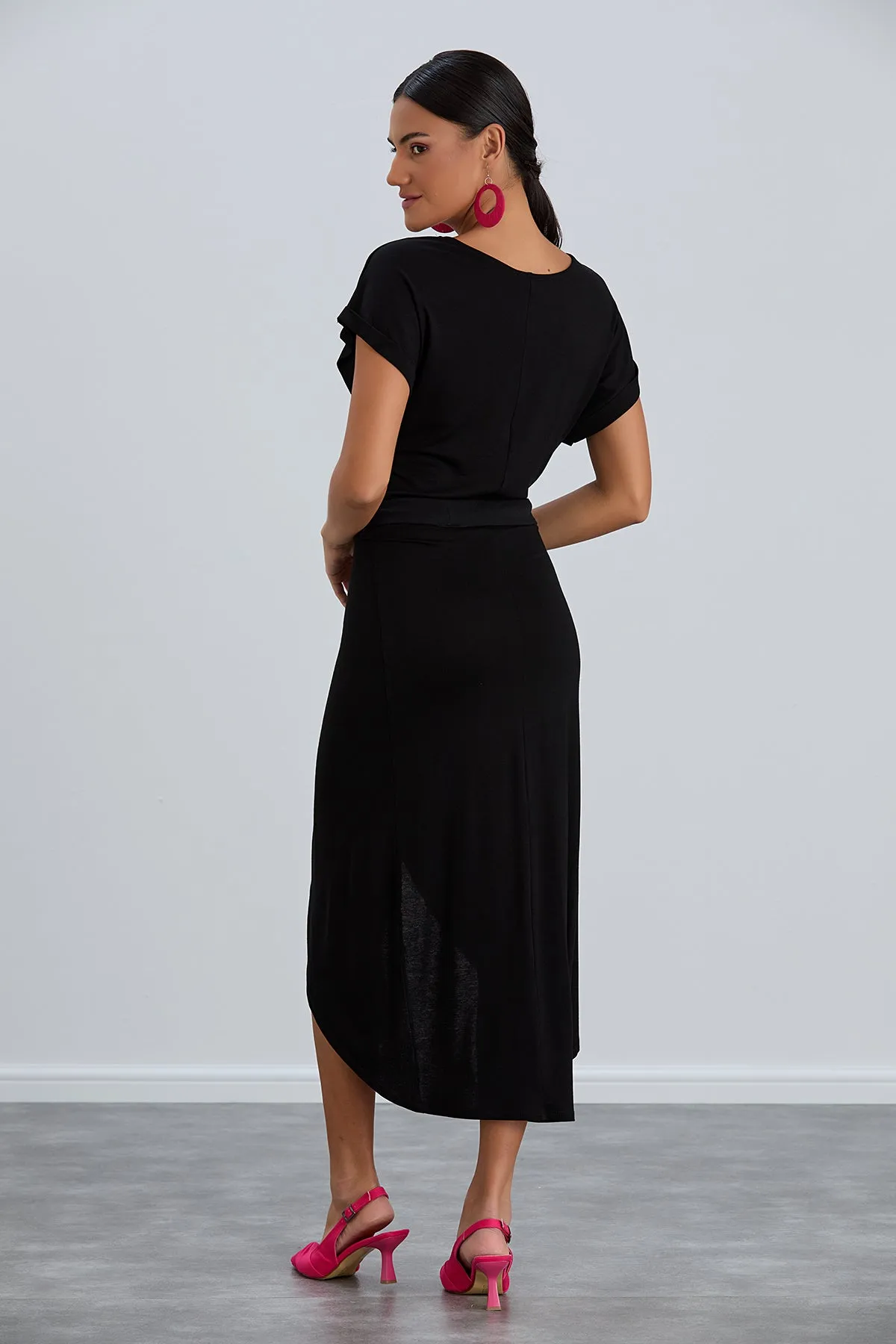 Jet Black Short Sleeve Wrap Dress