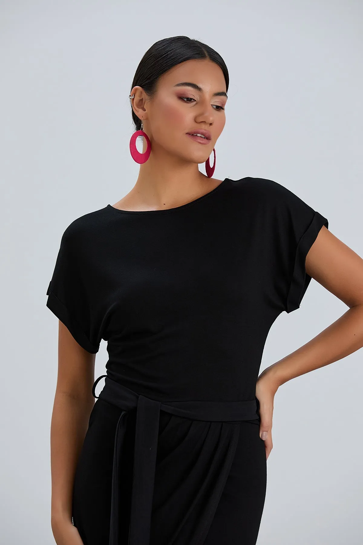 Jet Black Short Sleeve Wrap Dress