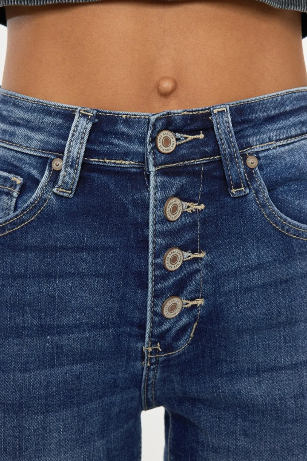 Kancan Mandy Cuffed Hem Button Fly Blue Denim Jean Shorts