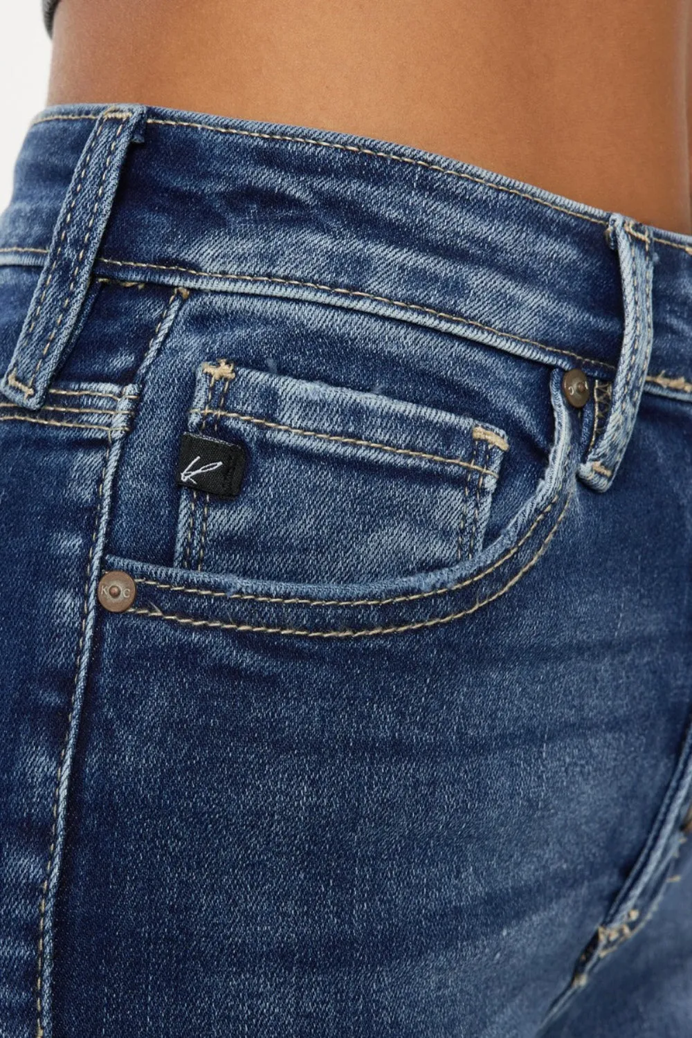 Kancan Mandy Cuffed Hem Button Fly Blue Denim Jean Shorts
