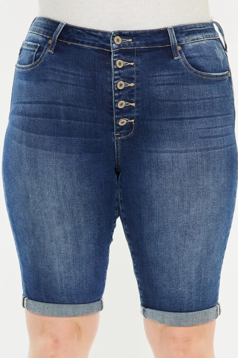 Kancan Mandy Cuffed Hem Button Fly Blue Denim Jean Shorts