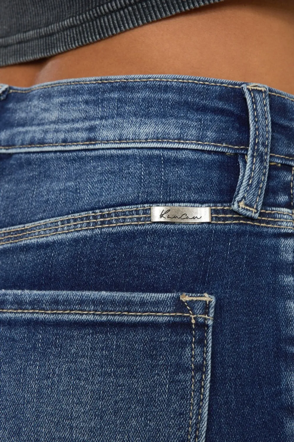 Kancan Mandy Cuffed Hem Button Fly Blue Denim Jean Shorts