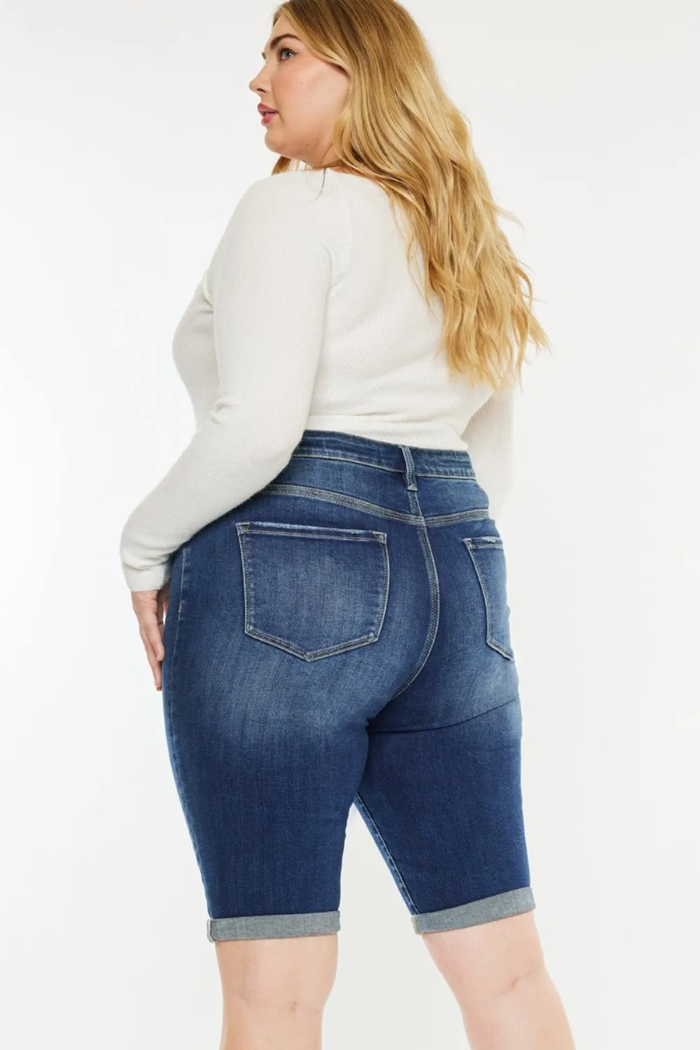 Kancan Mandy Cuffed Hem Button Fly Blue Denim Jean Shorts