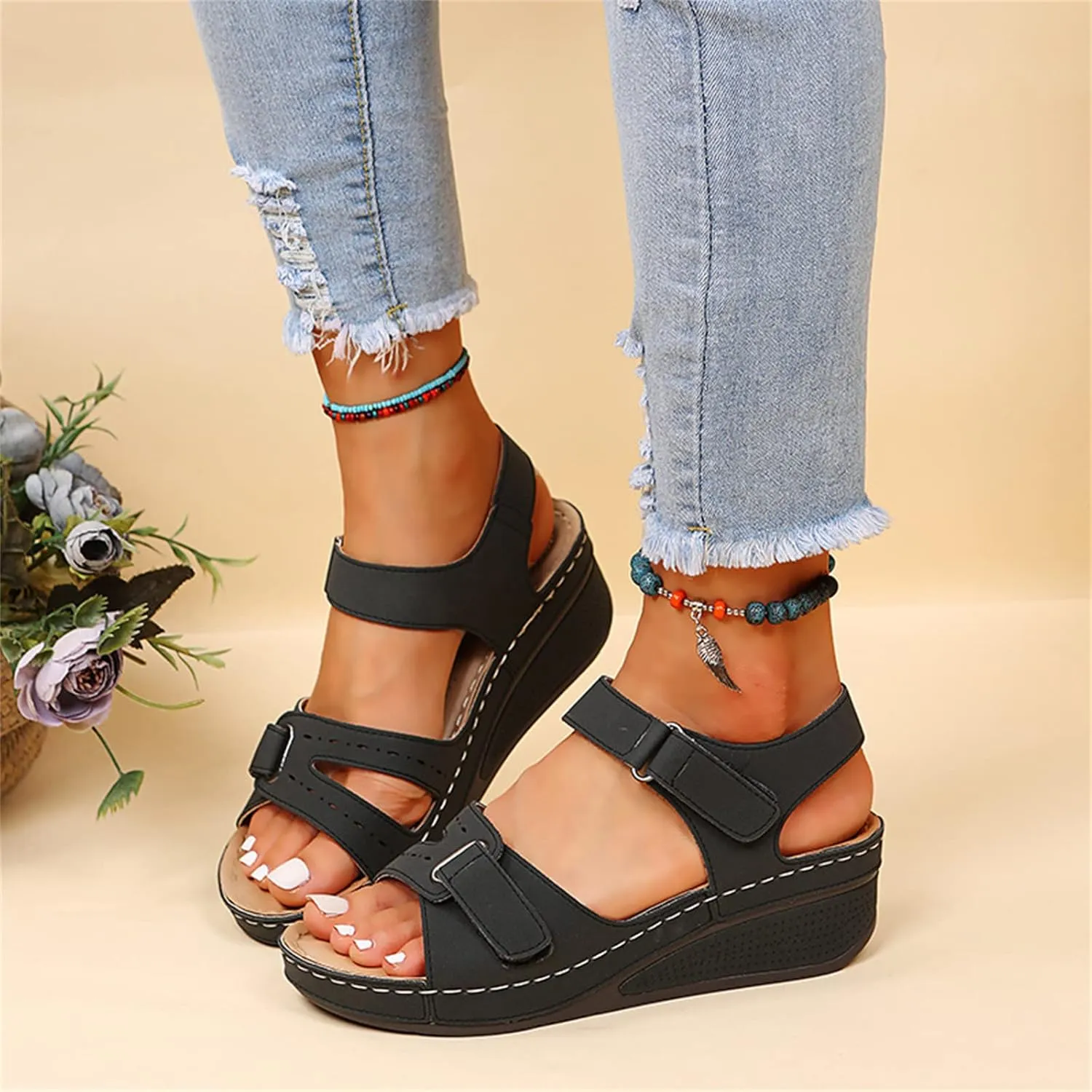 Ladmiple Orthopedic Sandals For Women Dressy Summer Arch Support Flip Flops Soft Comfortable Orthotic Slides Beach Shoes