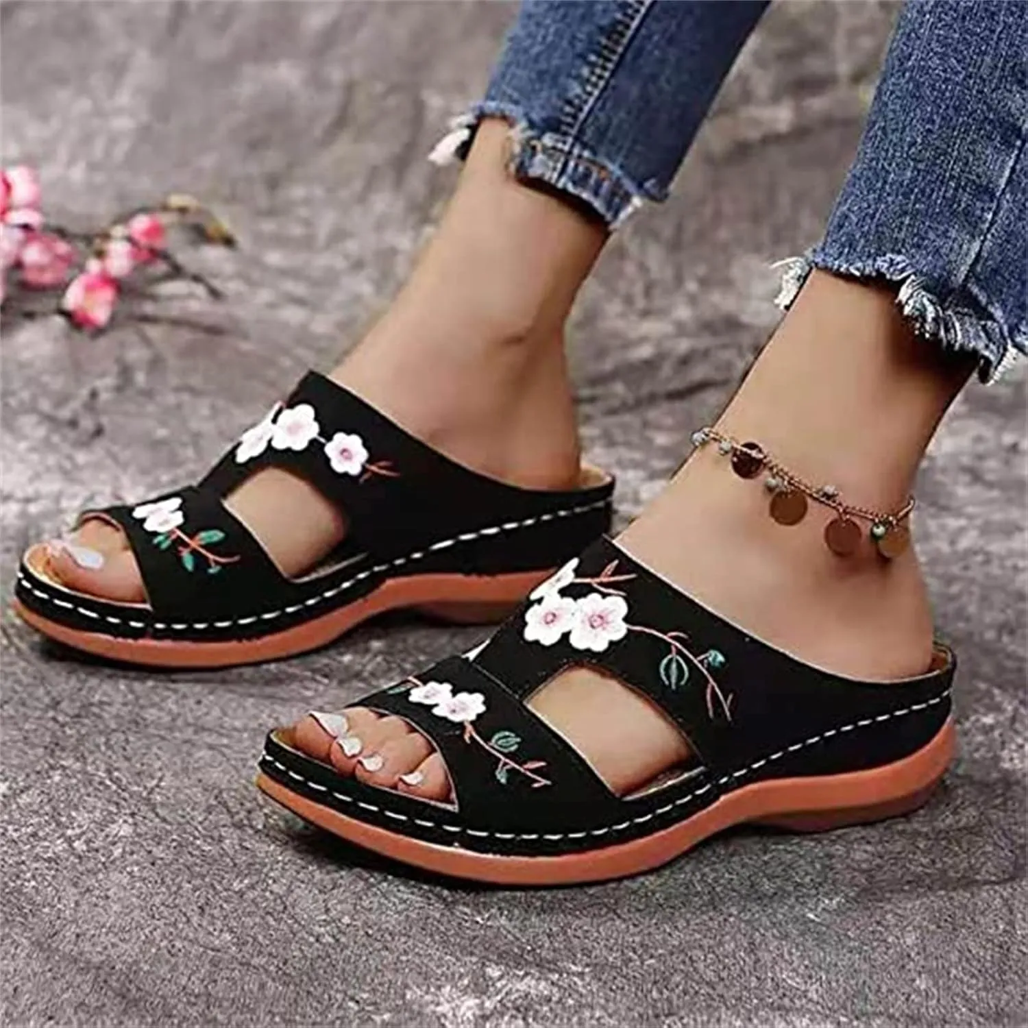 Ladmiple Orthopedic Sandals For Women Plantar Fasciitis Arch Heel Support Comfort Orthotic Slides Dressy Summer Flip Flops