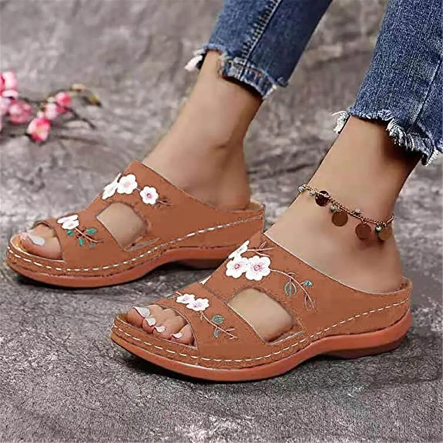Ladmiple Orthopedic Sandals For Women Plantar Fasciitis Arch Heel Support Fashion Comfortable Slip On Orthotic Slides