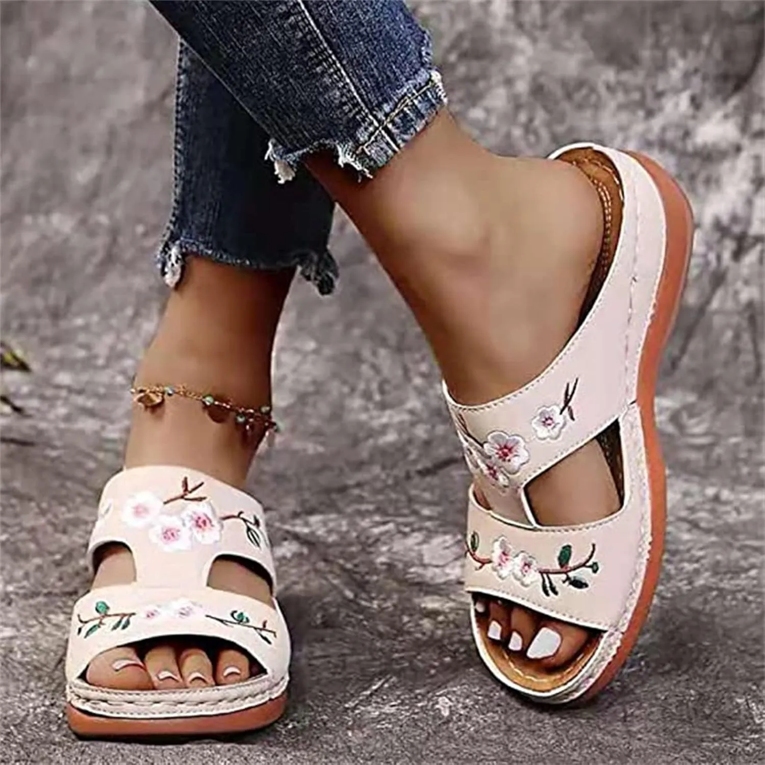 Ladmiple Orthopedic Sandals For Women Plantar Fasciitis Arch Heel Support Fashion Comfortable Slip On Orthotic Slides