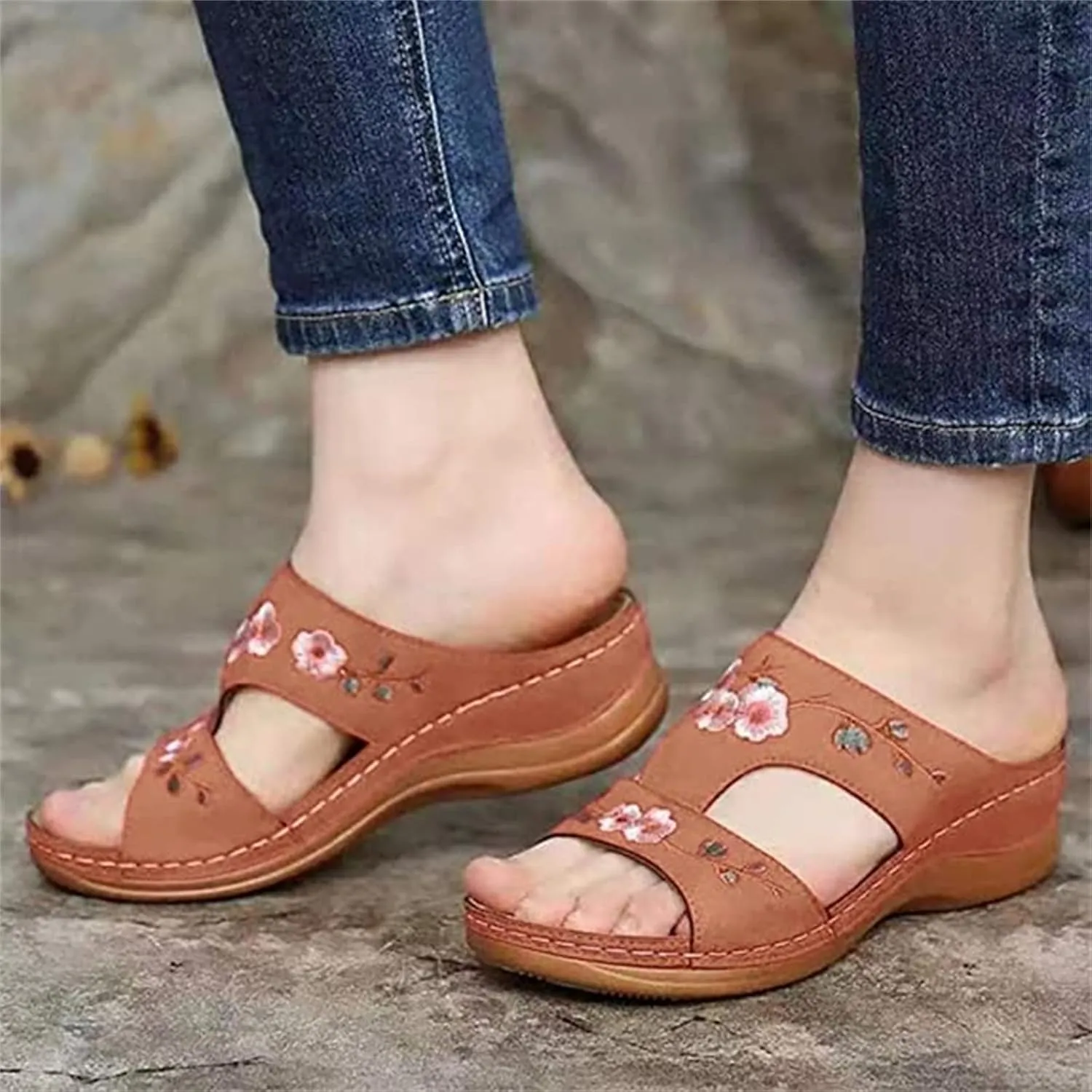 Ladmiple Orthopedic Sandals For Women Plantar Fasciitis Arch Heel Support Fashion Comfortable Slip On Orthotic Slides