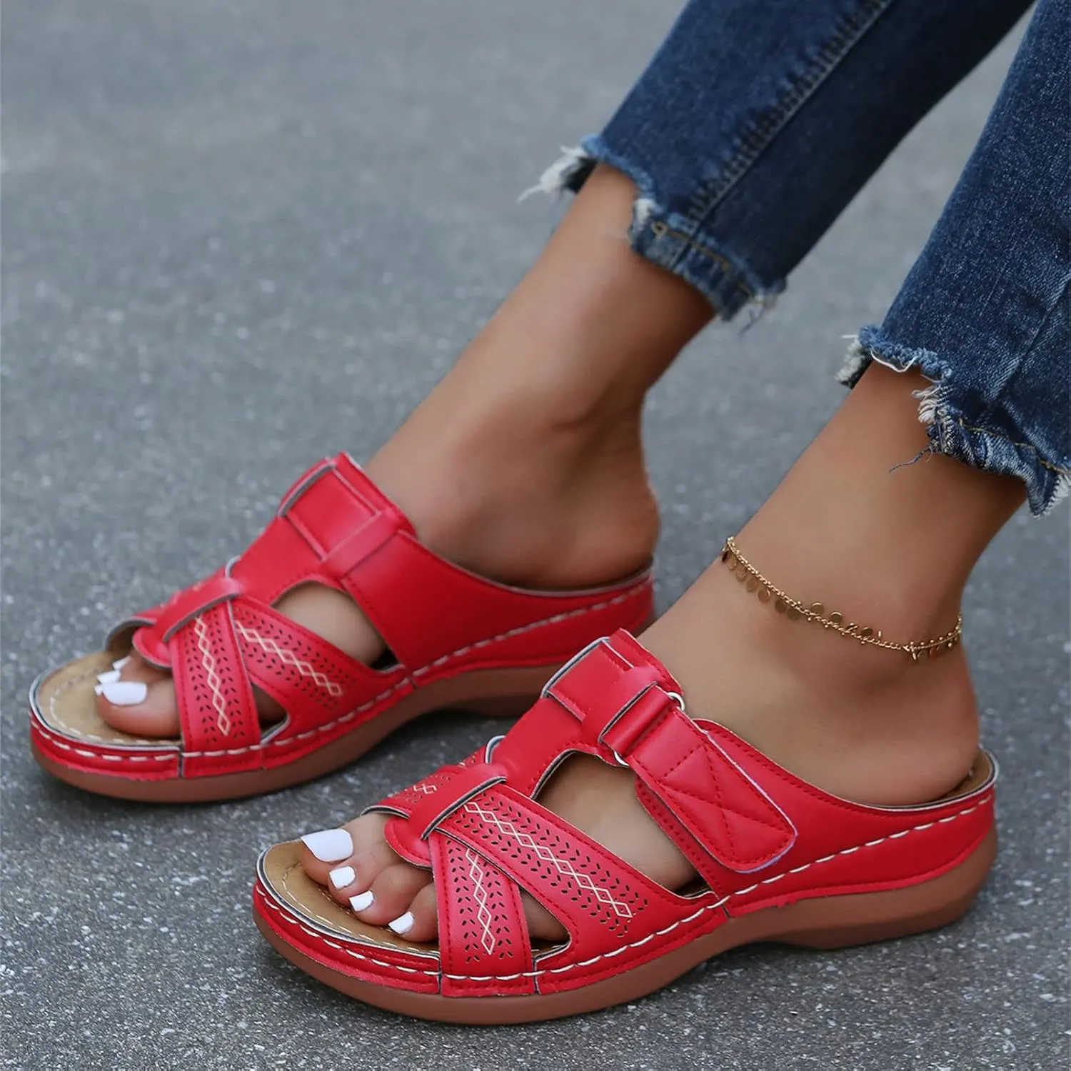 Ladmiple Sandals Women Dressy Summer Flat Arch Support Orthopedic Flip Flops Soft Comfortable Walking Orthotic Slides 2024