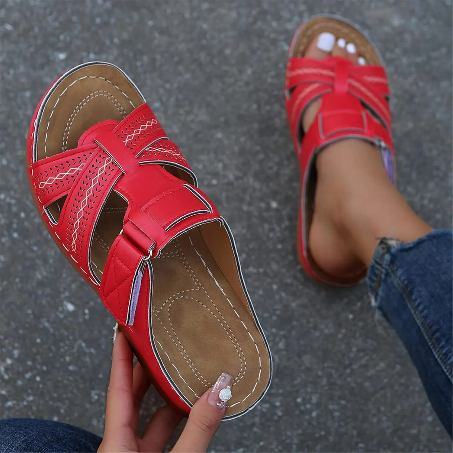 Ladmiple Sandals Women Dressy Summer Flat Arch Support Orthopedic Flip Flops Soft Comfortable Walking Orthotic Slides 2024