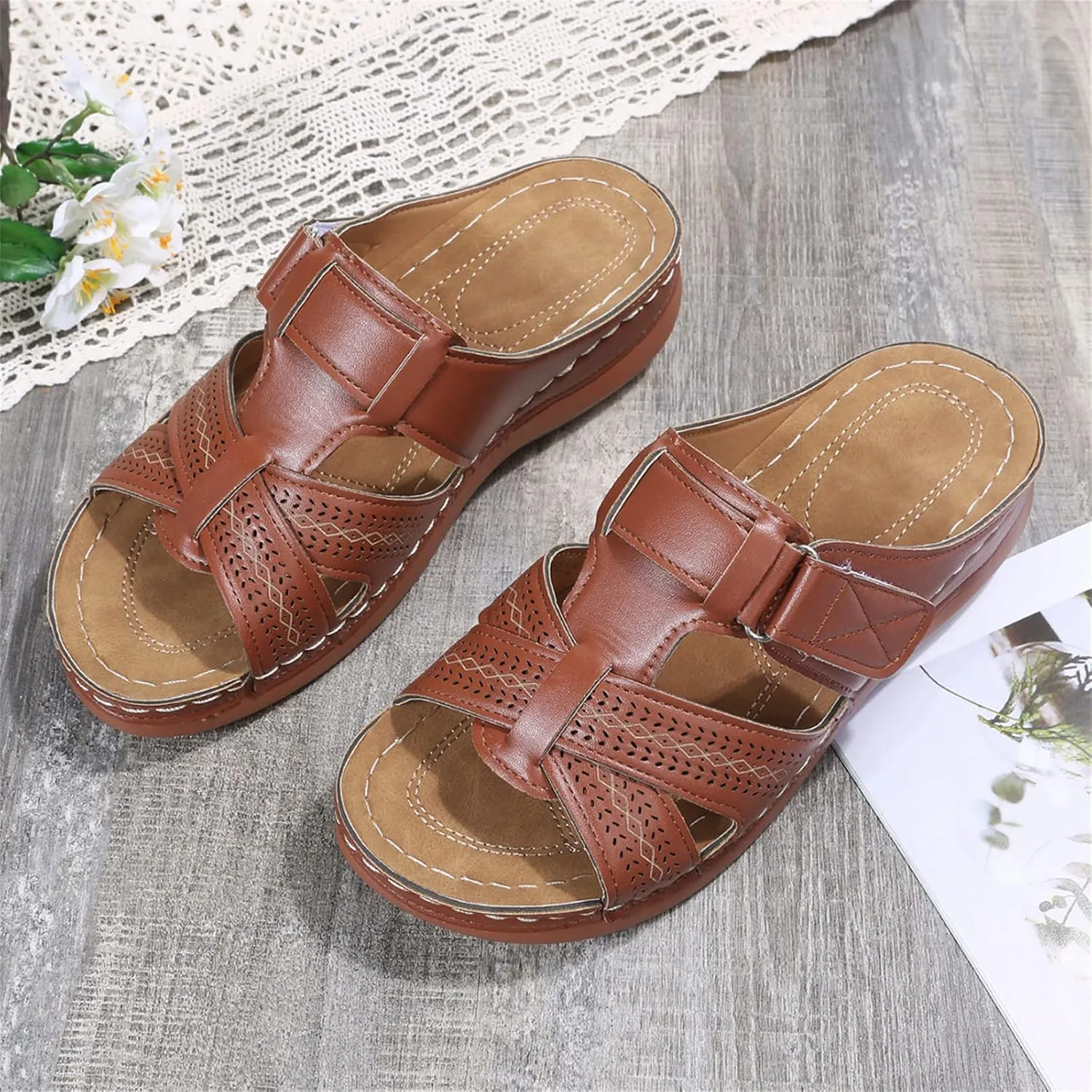 Ladmiple Sandals Women Dressy Summer Flat Arch Support Orthopedic Flip Flops Soft Comfortable Walking Orthotic Slides 2024