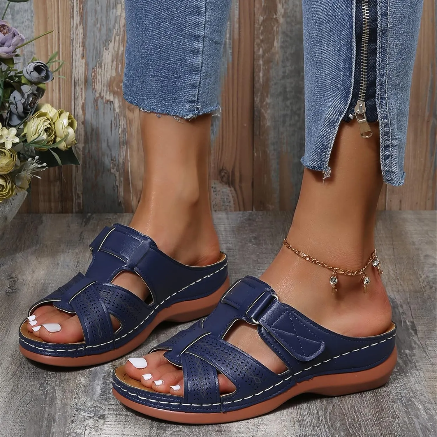 Ladmiple Sandals Women Dressy Summer Flat Arch Support Orthopedic Flip Flops Soft Comfortable Walking Orthotic Slides 2024