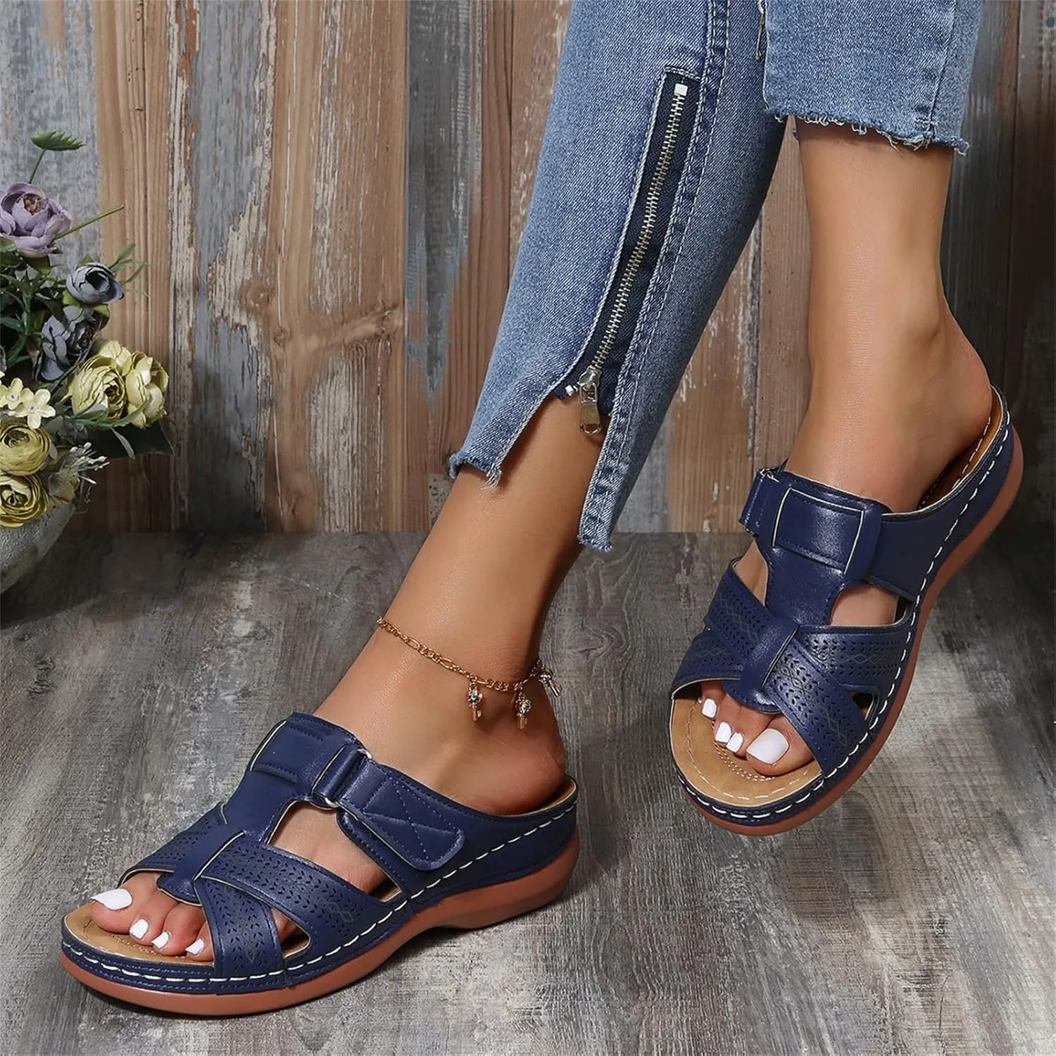 Ladmiple Sandals Women Dressy Summer Flat Arch Support Orthopedic Flip Flops Soft Comfortable Walking Orthotic Slides 2024