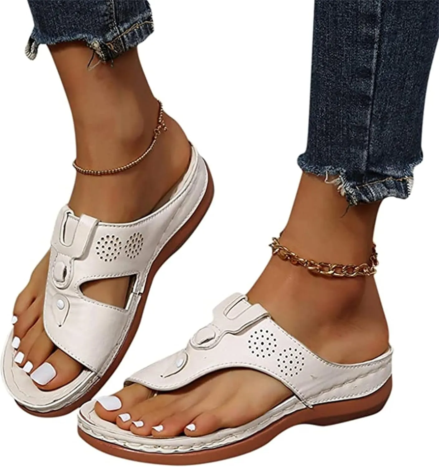 Ladmiple Sandals Women Wedge Low Heel Comfortable Orthopedic Sandals Dressy Casual Summer Slip On Walking Orthotic Flip Flops