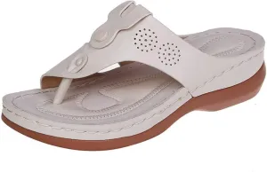 Ladmiple Sandals Women Wedge Low Heel Comfortable Orthopedic Sandals Dressy Casual Summer Slip On Walking Orthotic Flip Flops
