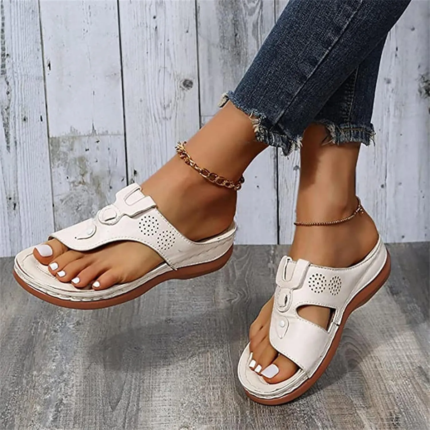 Ladmiple Sandals Women Wedge Low Heel Comfortable Orthopedic Sandals Dressy Casual Summer Slip On Walking Orthotic Flip Flops