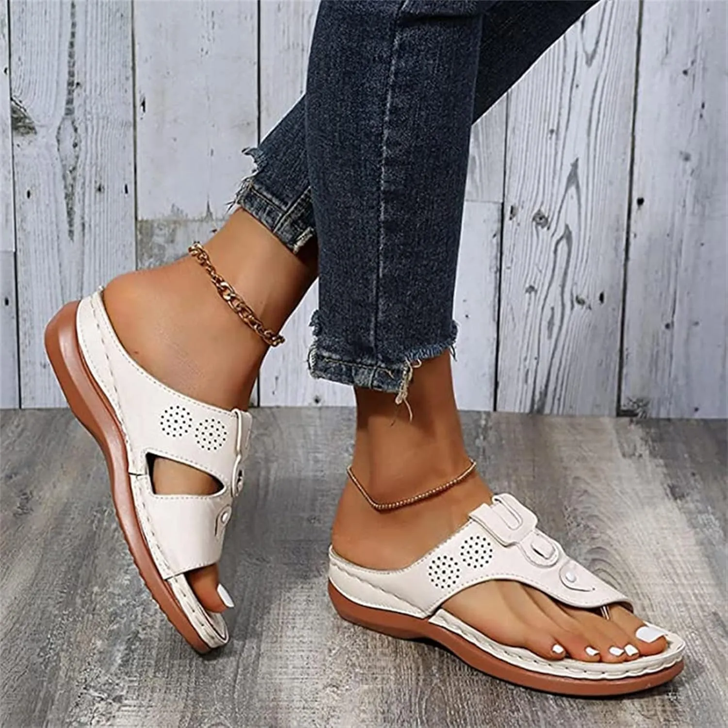 Ladmiple Sandals Women Wedge Low Heel Comfortable Orthopedic Sandals Dressy Casual Summer Slip On Walking Orthotic Flip Flops