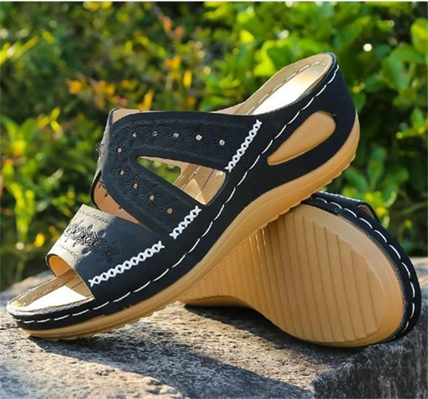 Ladmiple Sandals Women Wedge Low Heel Orthopedic Arch Support Flip Flops Dressy Summer Comfortable Walking Orthotic Slides
