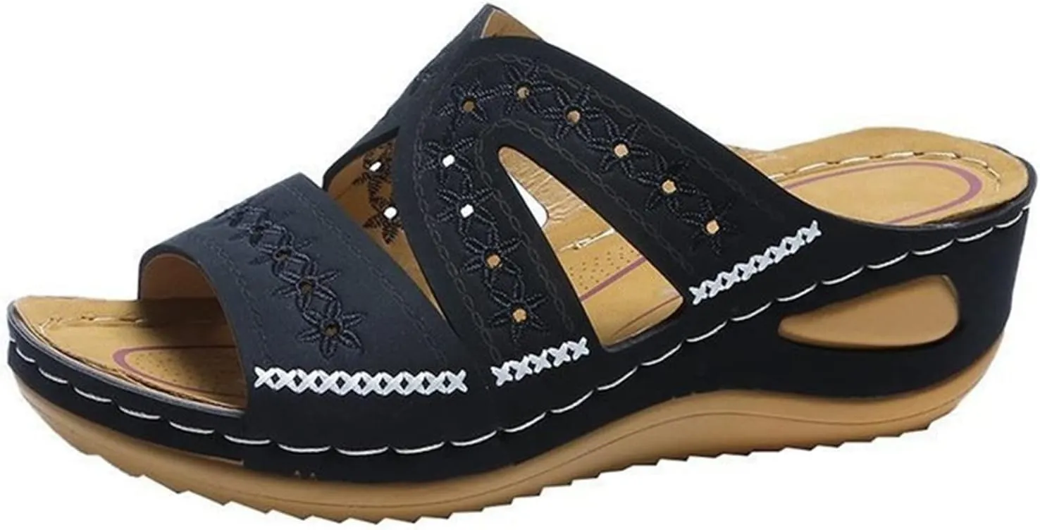 Ladmiple Sandals Women Wedge Low Heel Orthopedic Arch Support Flip Flops Dressy Summer Comfortable Walking Orthotic Slides