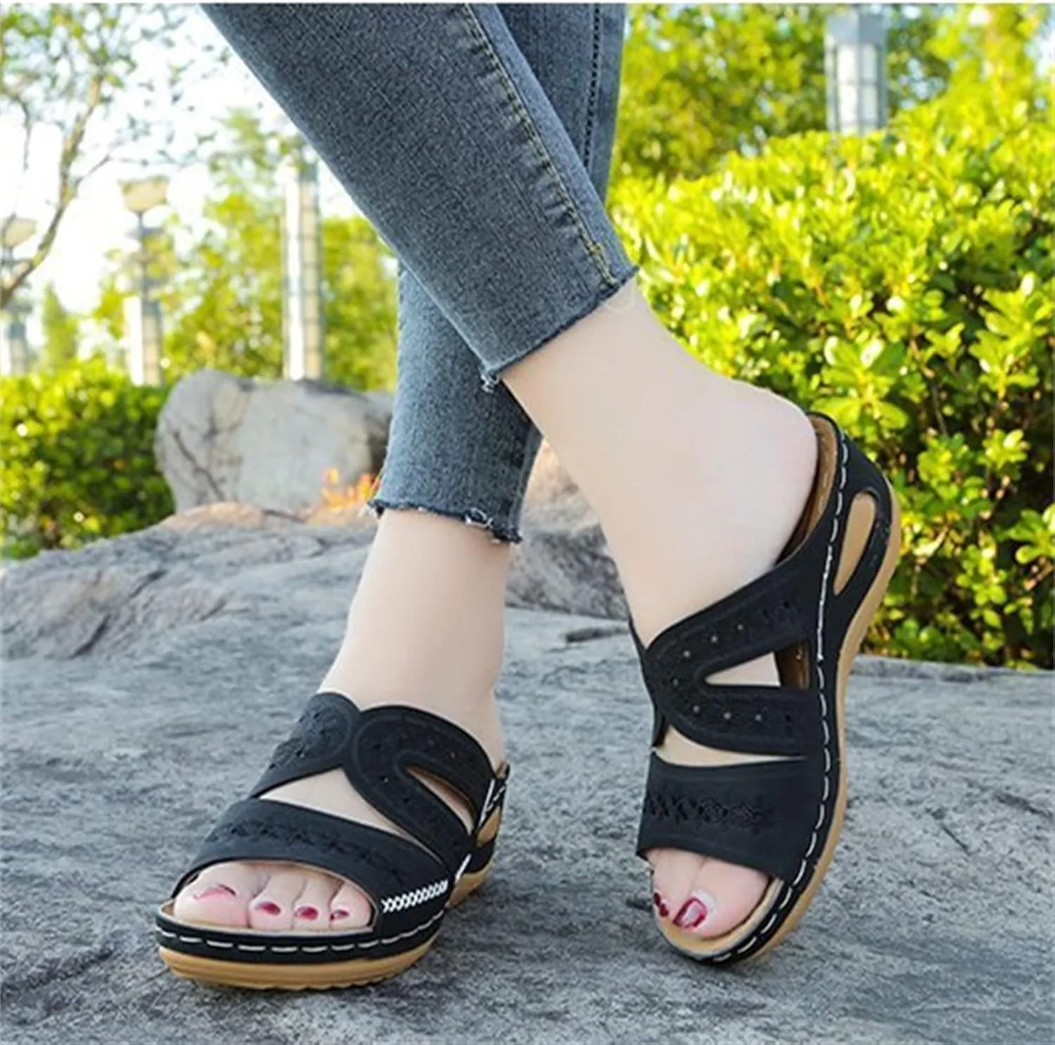 Ladmiple Sandals Women Wedge Low Heel Orthopedic Arch Support Flip Flops Dressy Summer Comfortable Walking Orthotic Slides
