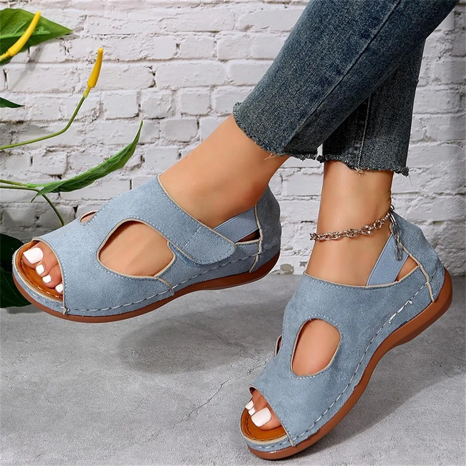 Ladmiple Sandals Women Wedge Low Heel Orthopedic Arch Support Slides Slippers Orthotic Flip Flops for Plantar Fasciitis