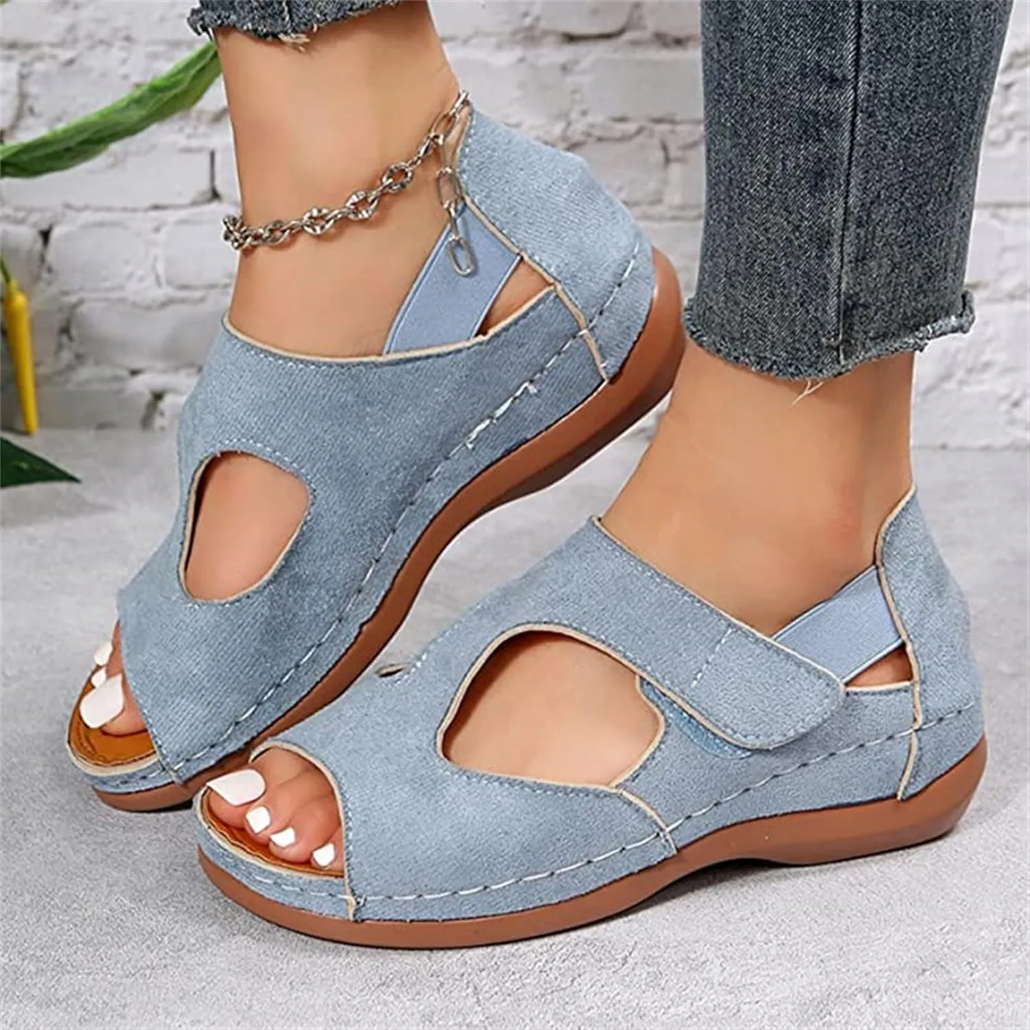 Ladmiple Sandals Women Wedge Low Heel Orthopedic Arch Support Slides Slippers Orthotic Flip Flops for Plantar Fasciitis