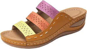 Ladmiple Sandals Women Wedge Low Heel Orthopedic Slides Dressy Summer Walking Comfortable Arch Support Orthotic Flip Flops