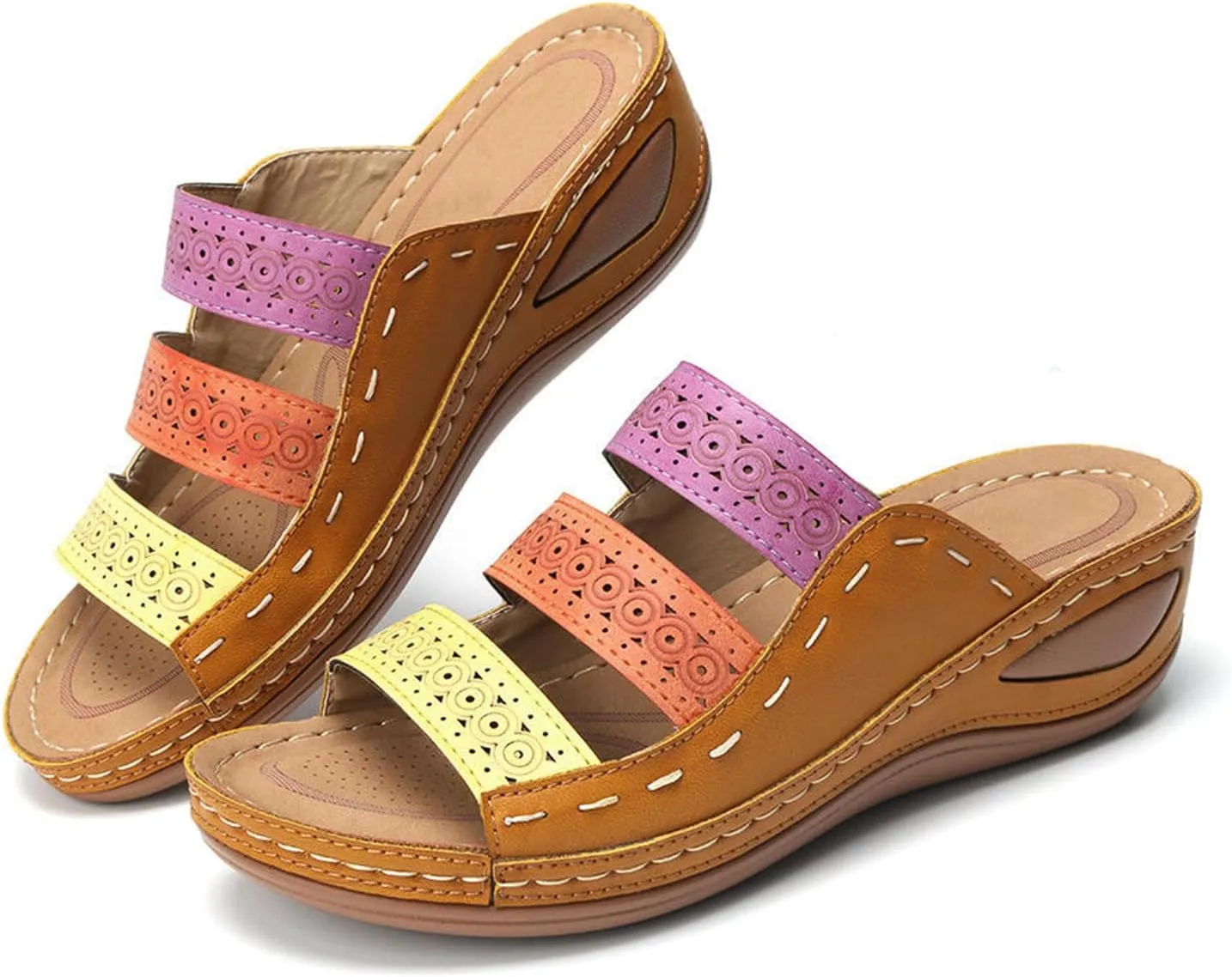 Ladmiple Sandals Women Wedge Low Heel Orthopedic Slides Dressy Summer Walking Comfortable Arch Support Orthotic Flip Flops