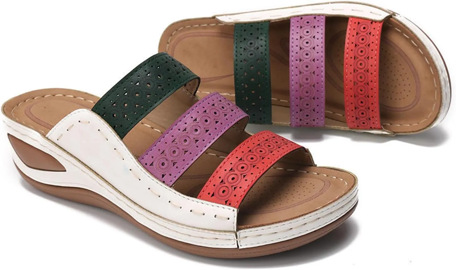 Ladmiple Sandals Women Wedge Low Heel Orthopedic Slides Dressy Summer Walking Comfortable Arch Support Orthotic Flip Flops
