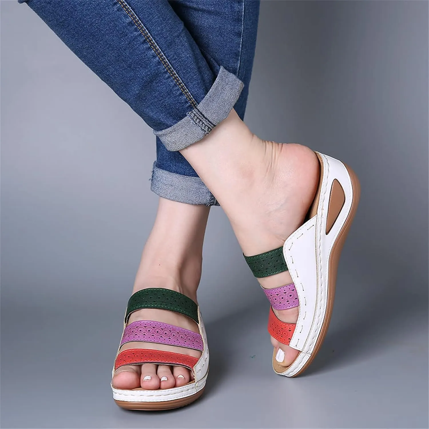 Ladmiple Sandals Women Wedge Low Heel Orthopedic Slides Dressy Summer Walking Comfortable Arch Support Orthotic Flip Flops