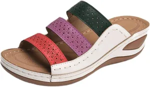 Ladmiple Sandals Women Wedge Low Heel Orthopedic Slides Dressy Summer Walking Comfortable Arch Support Orthotic Flip Flops