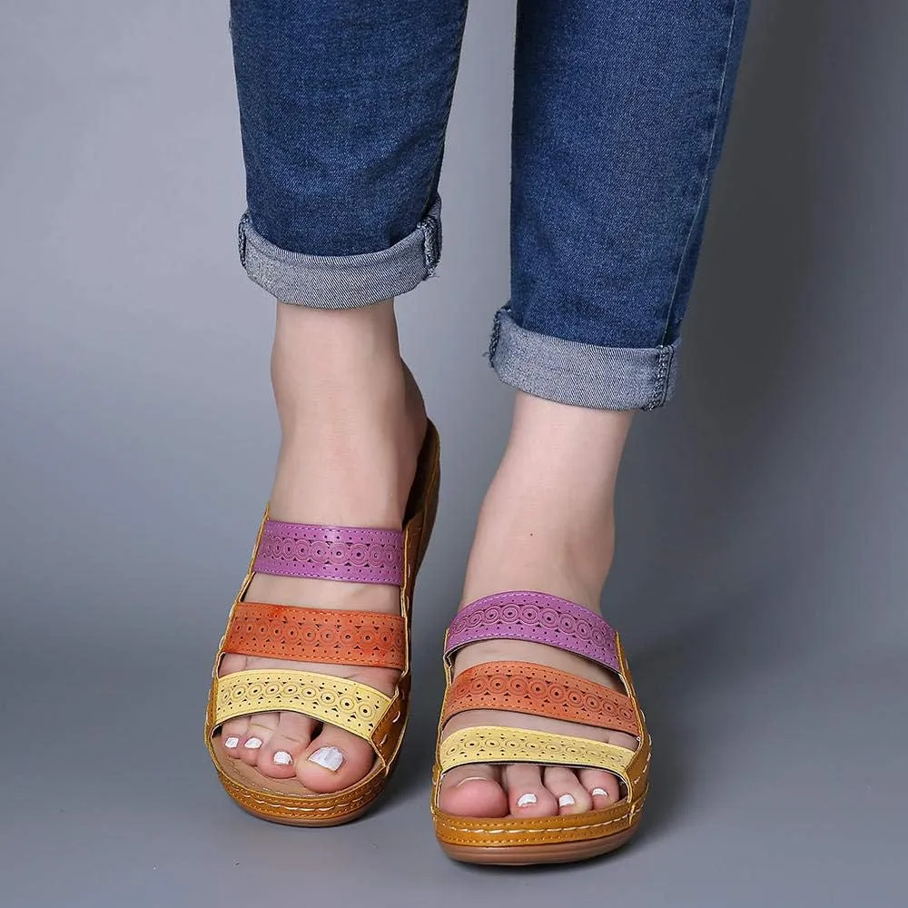 Ladmiple Sandals Women Wedge Low Heel Orthopedic Slides Dressy Summer Walking Comfortable Arch Support Orthotic Flip Flops