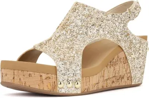 Ladmiple Womens Sandals Comfortable Dressy Wedge Heel Bohemia Platform Sandals Sparkly Rhinestone Glitter Summer Dress Shoes