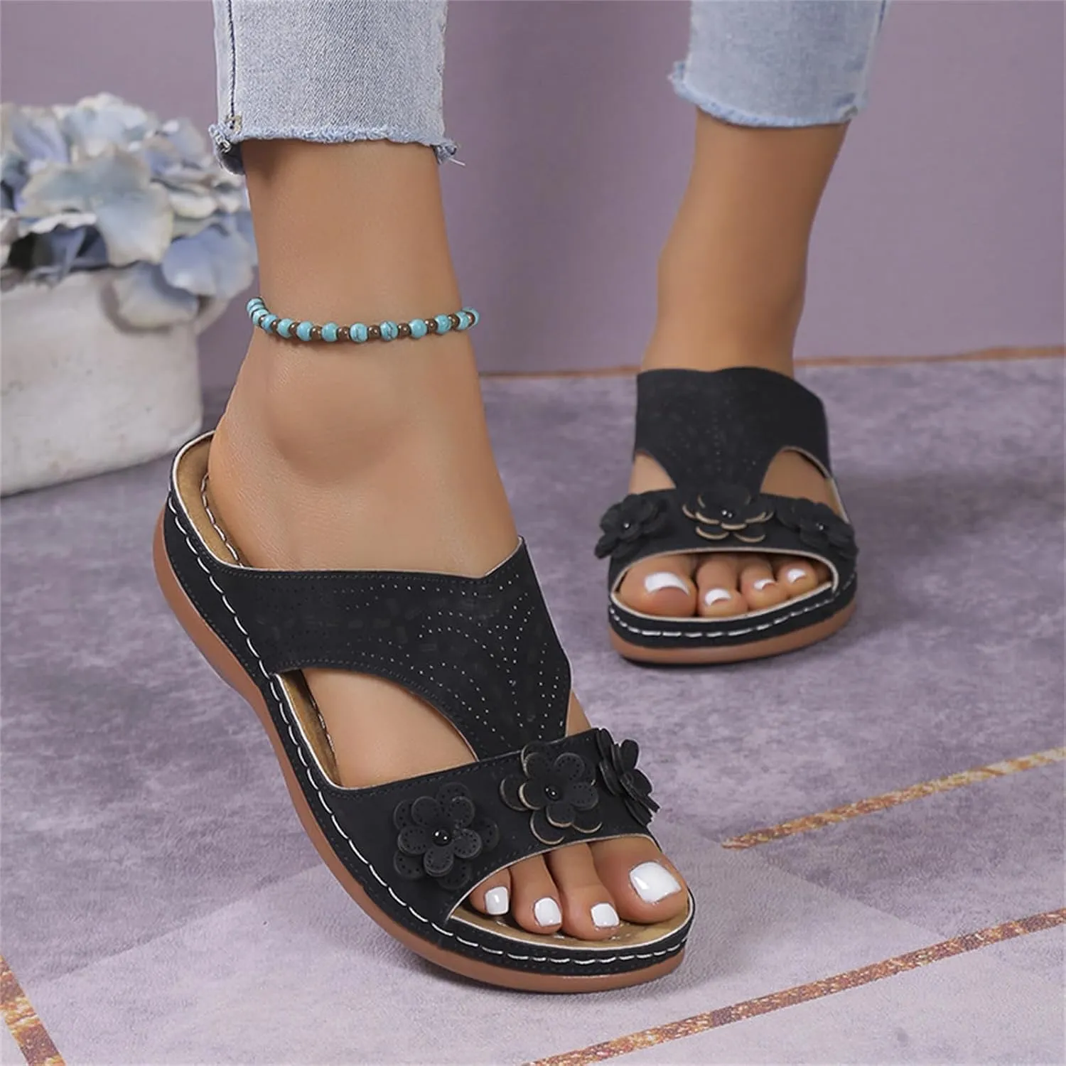 Ladmiple Womens Sandals Comfortable Dressy Wedge Heel Orthotic Flip Flops Walking Arch Support Summer Orthopedic Slippers