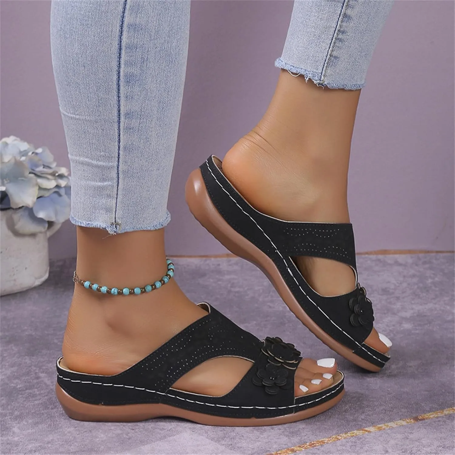 Ladmiple Womens Sandals Comfortable Dressy Wedge Heel Orthotic Flip Flops Walking Arch Support Summer Orthopedic Slippers