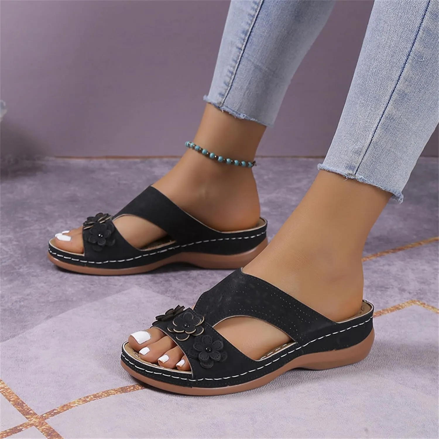 Ladmiple Womens Sandals Comfortable Dressy Wedge Heel Orthotic Flip Flops Walking Arch Support Summer Orthopedic Slippers