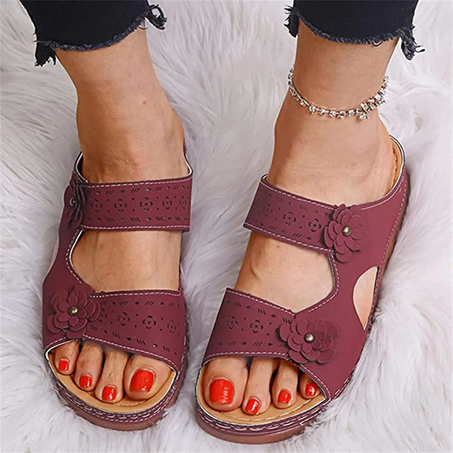 Ladmiple Womens Sandals Dressy Flat Arch Support Orthopedic Flip Flops Soft Summer Beach Shoes Comfortable Orthotic Slides