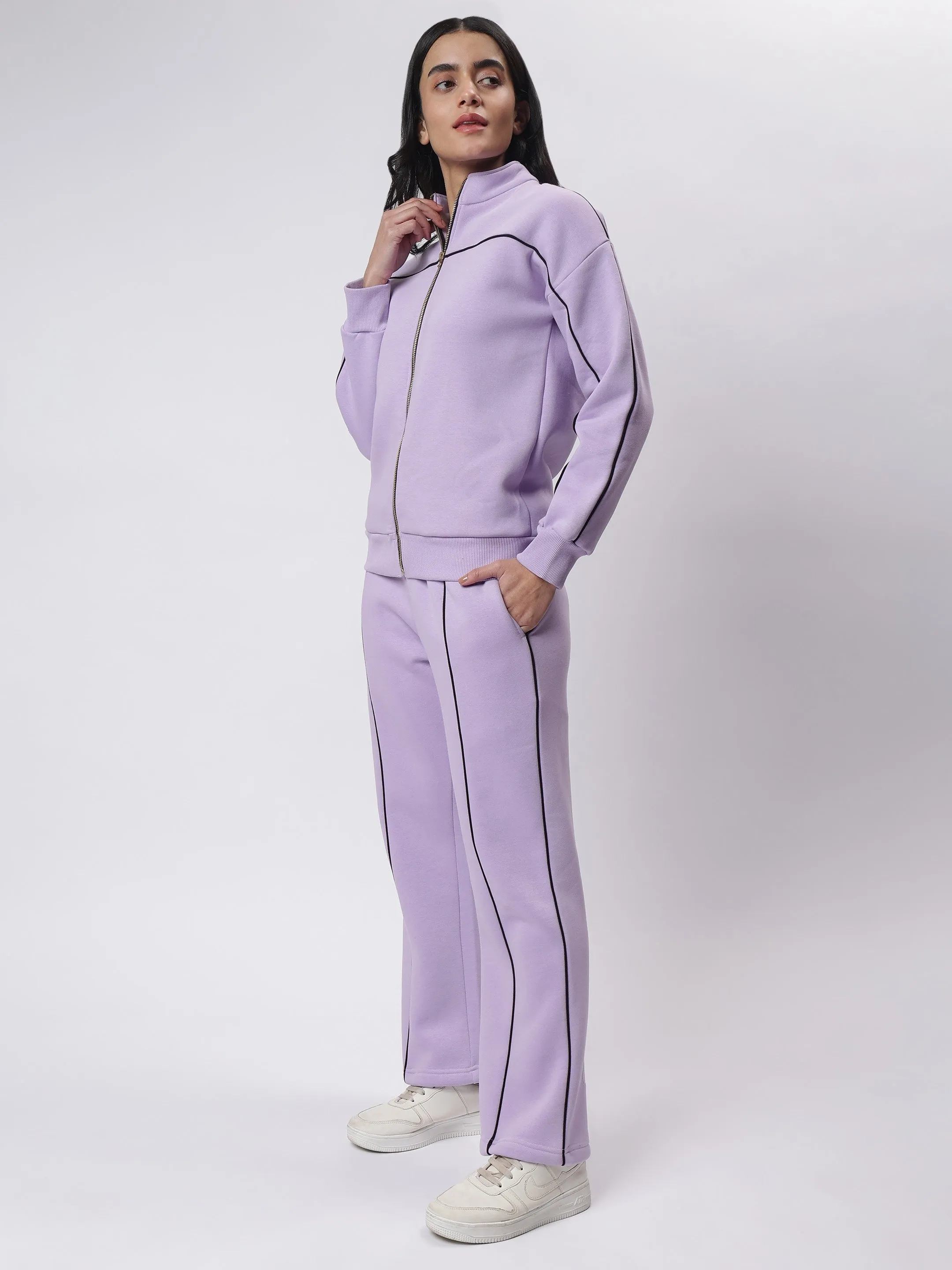 Lavender Luxe Black Contrast Piping Co-ord Set