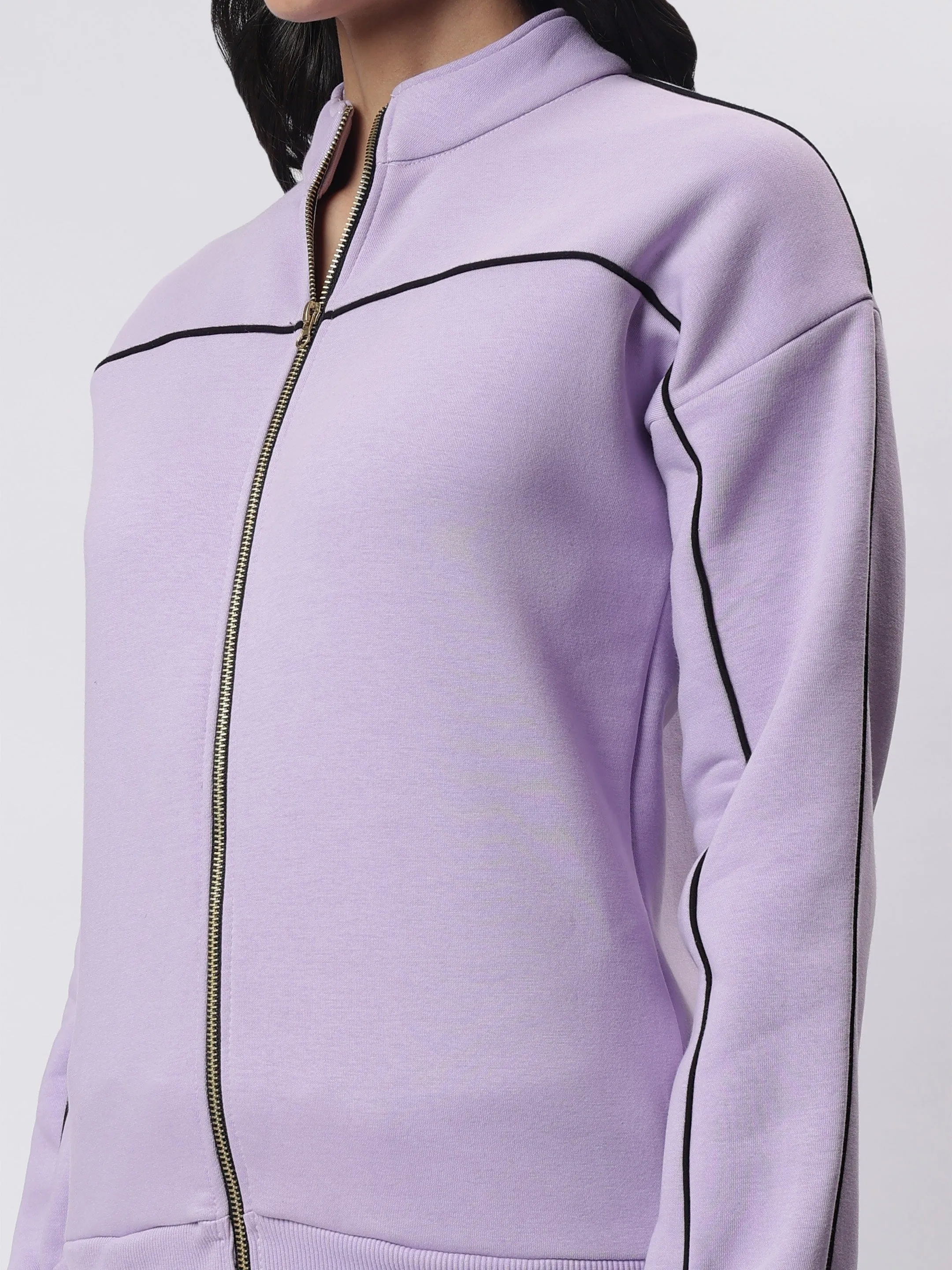 Lavender Luxe Black Contrast Piping Co-ord Set