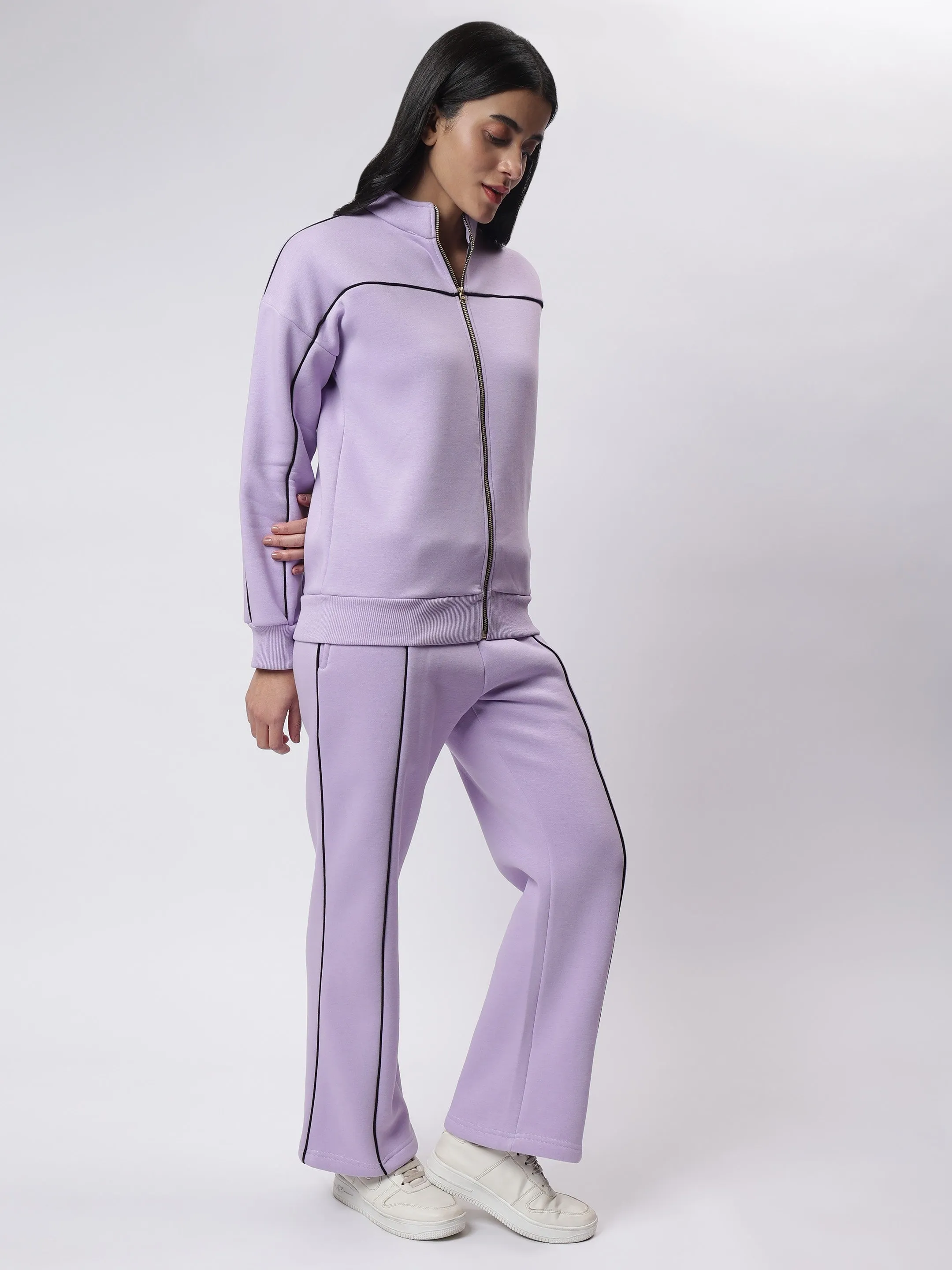 Lavender Luxe Black Contrast Piping Co-ord Set