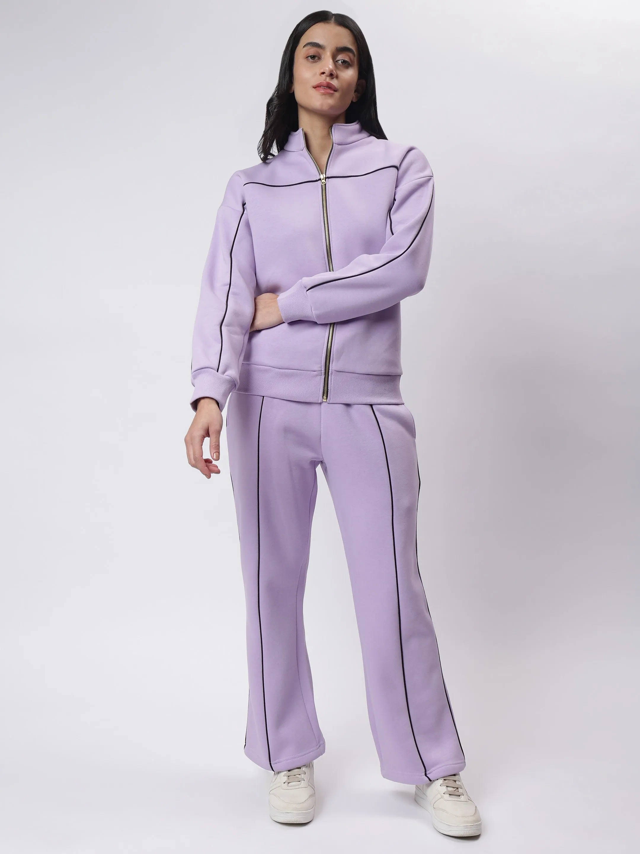 Lavender Luxe Black Contrast Piping Co-ord Set