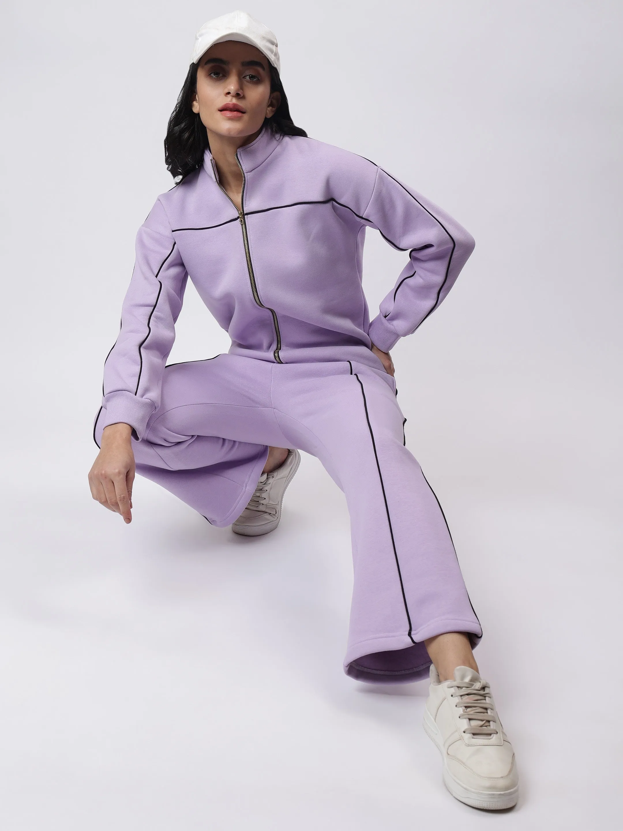 Lavender Luxe Black Contrast Piping Co-ord Set