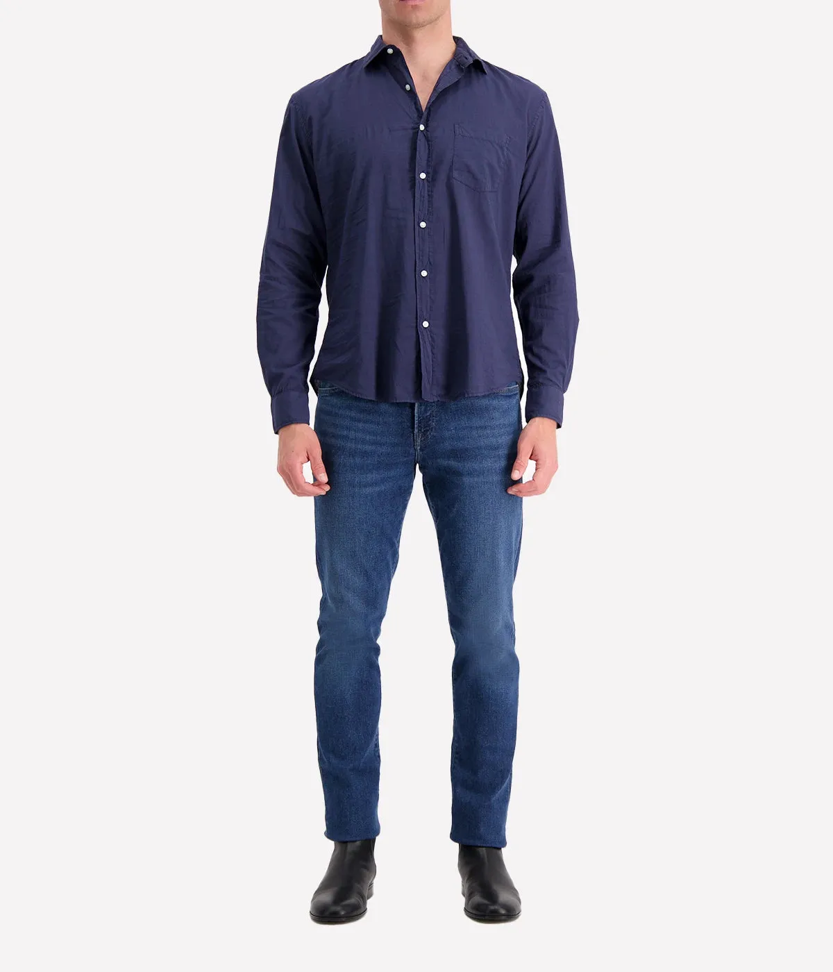 Luke Woven Poplin Shirt in Navy