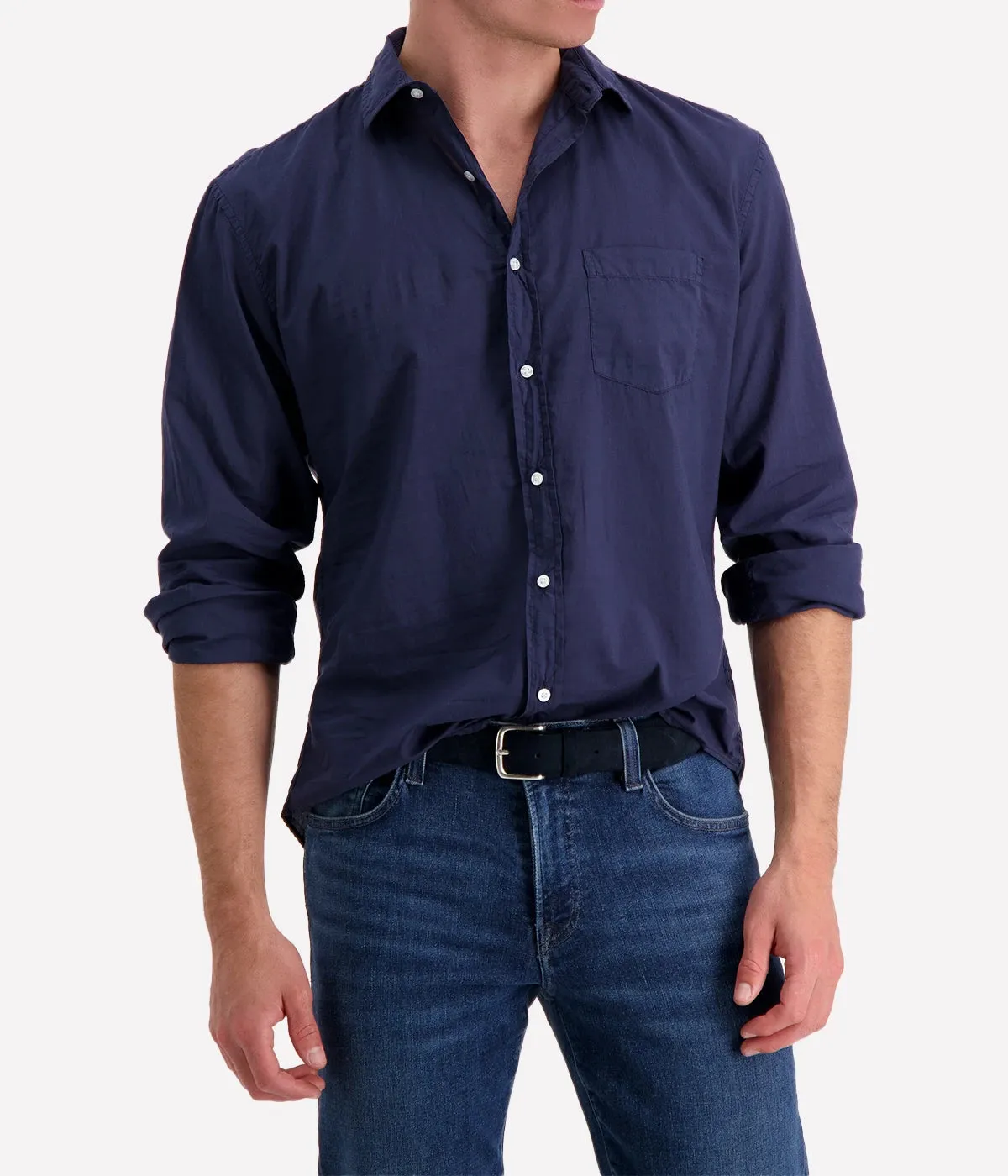 Luke Woven Poplin Shirt in Navy