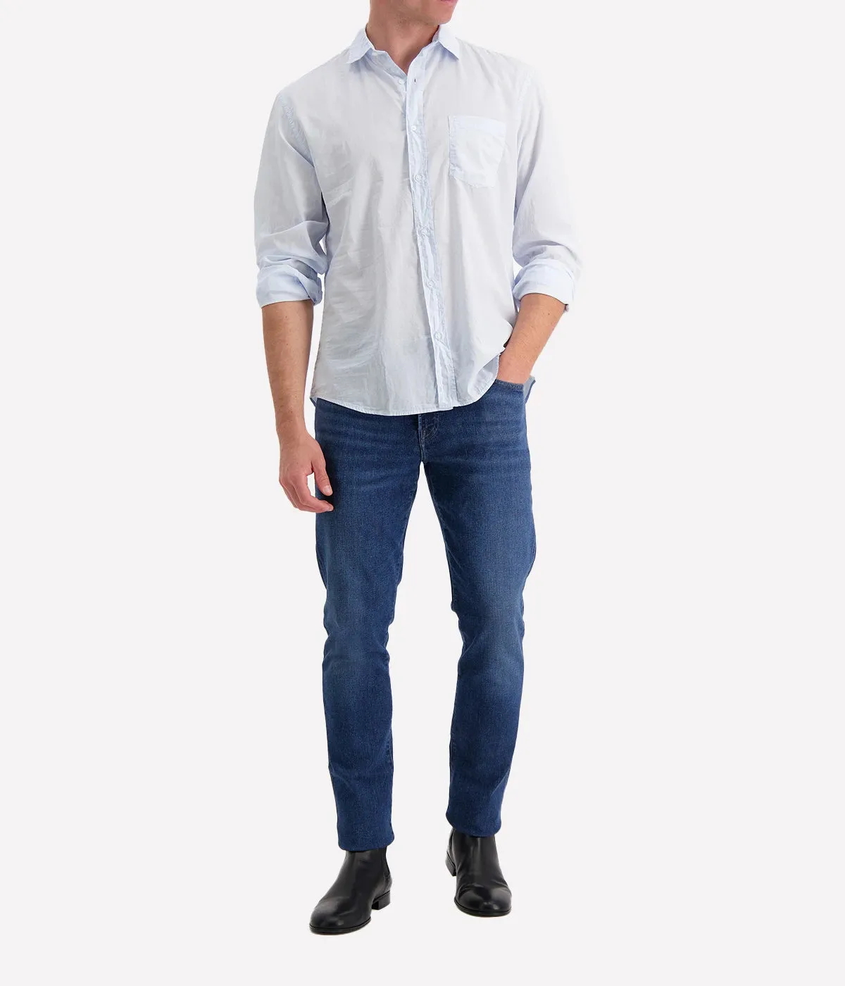 Luke Woven Poplin Shirt in Shirting Blue