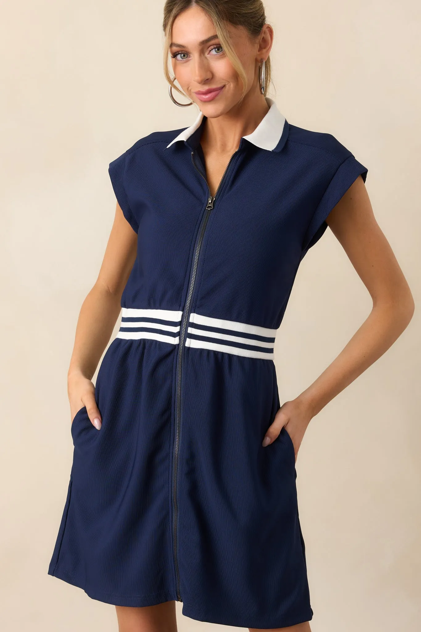 Meet You At The Court Navy Zip Front Mini Dress