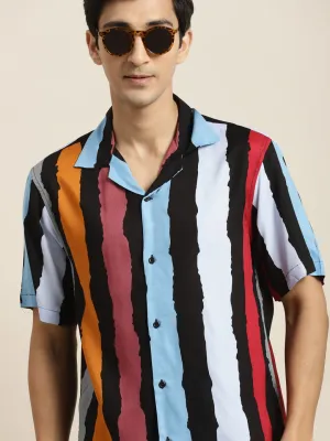 Men Black & Mustard Printed Viscose Rayon Relaxed Fit Casual Resort Shirt